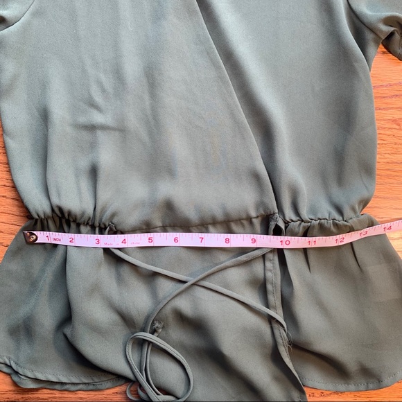 Lily White Cross-Tie Blouse Gathered Short Sleeve - Picture 11 of 15